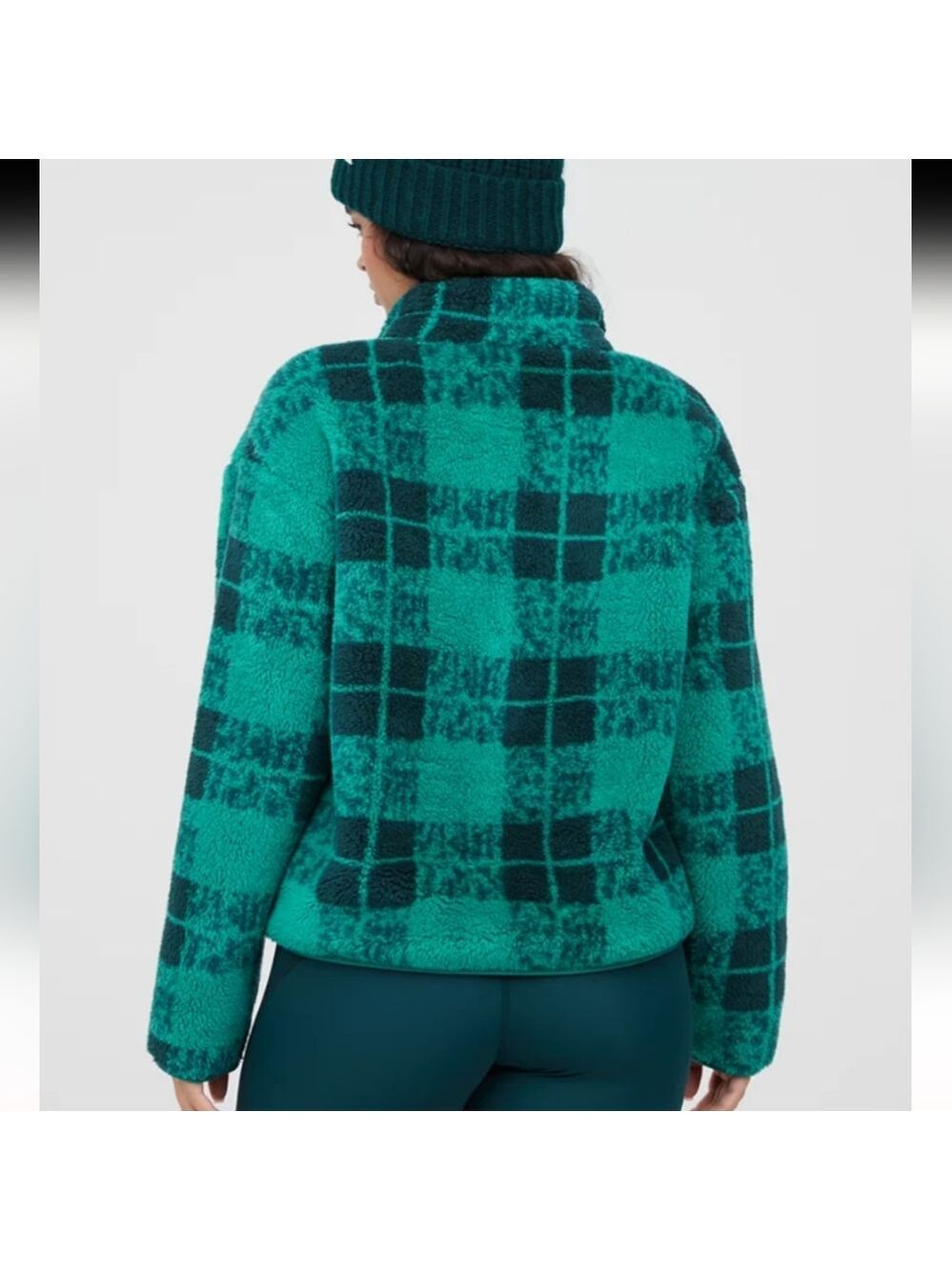 Aerie Offline American Eagle Fluffy Quarter Zip Pullover Sweatshirt Green Medium - Picture 3 of 8